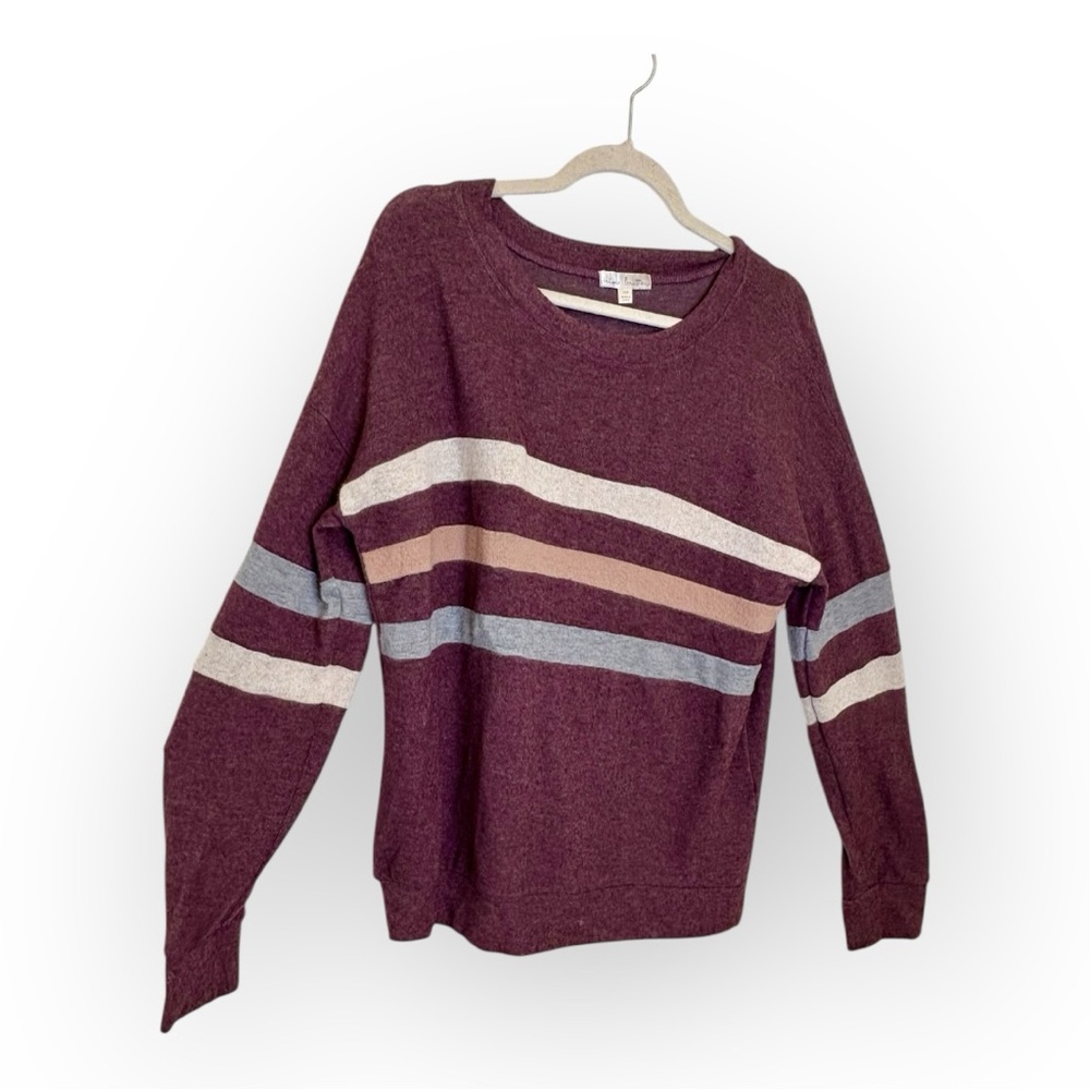 Nine Britton Maroon Striped Soft Knit Pullover Casual Cozy Petite Medium - Picture 2 of 6